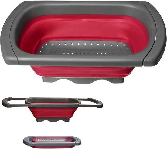 Opvouwbaar vergiet - Praktisch en ruimtebesparend - Rood/antraciet ...