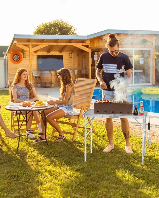 Grilltafel, outdoor, inklapbaar, 90 x 60 cm, campingtafel, inklapbaar, in 3 hoogtes verstelbaar, tuintafel, campingtafel, licht en draagbaar, kleine barbecuetafel voor picknick en camping — afbeelding 4