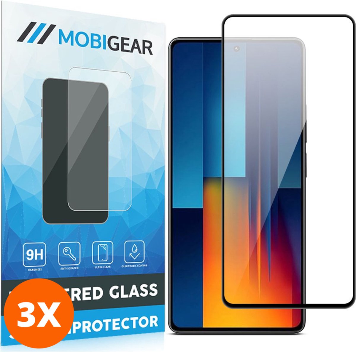 Mobigear Screenprotector geschikt voor POCO M6 Glazen | Mobigear Premium Screenprotector - Case Friendly (3-Pack)