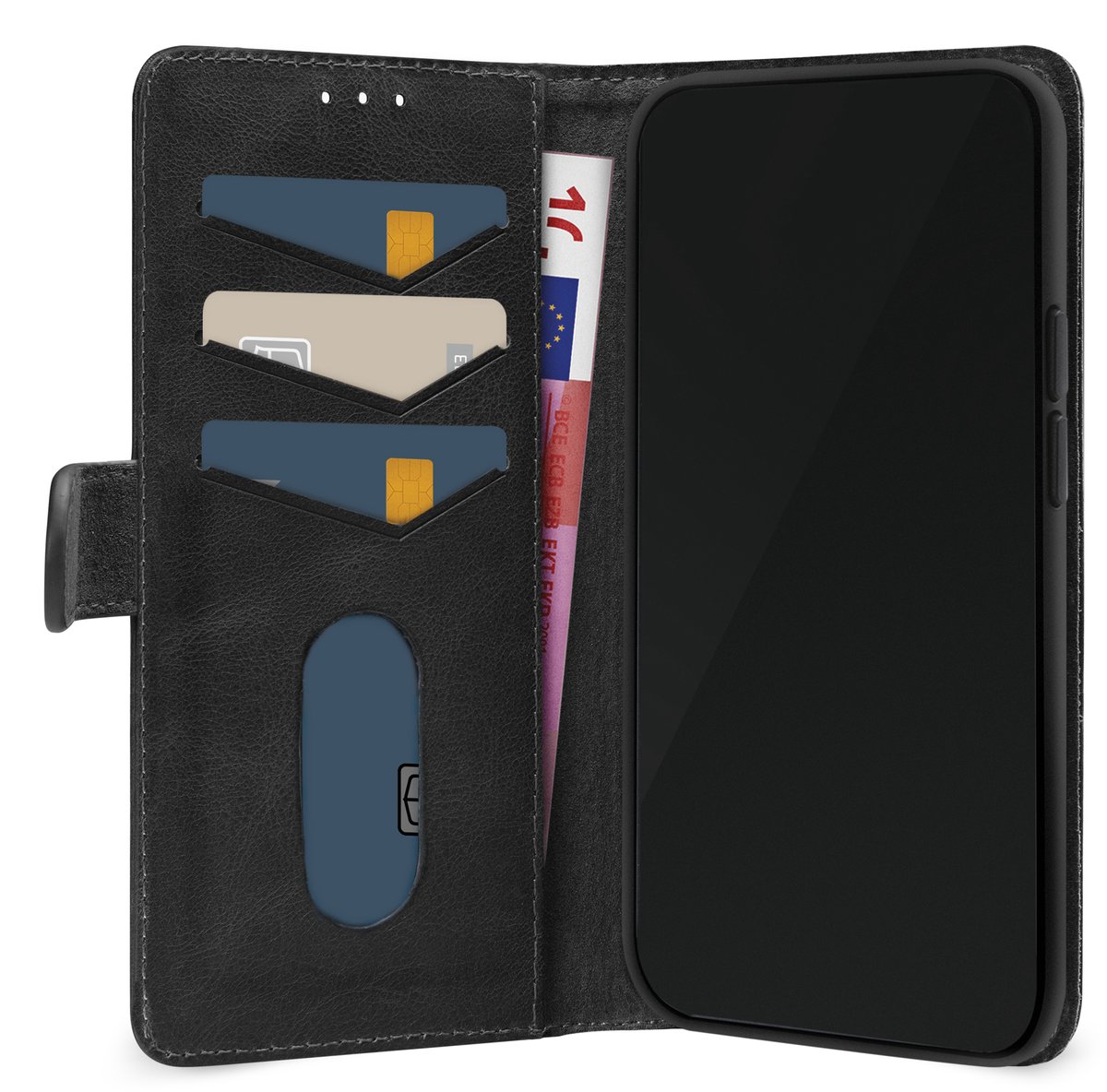 Mobilize Telefoonhoesje geschikt voor Samsung Galaxy A56 Hoesje Echt Leer | Mobilize Wallet Bookcase Portemonnee | Pasjeshouder voor 3 Pasjes | Telefoonhoesje voor Pinpas / OV Kaart / Rijbewijs - Zwart