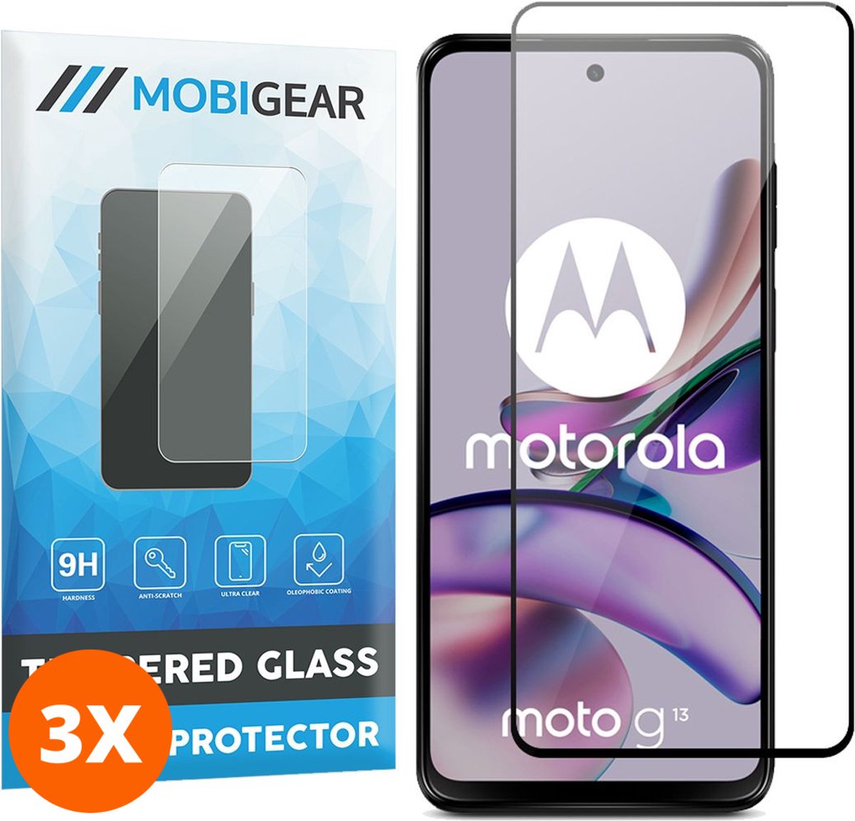 Mobigear Screenprotector geschikt voor Motorola Moto G13 Glazen | Mobigear Premium Screenprotector - Case Friendly - Zwart (3-Pack)