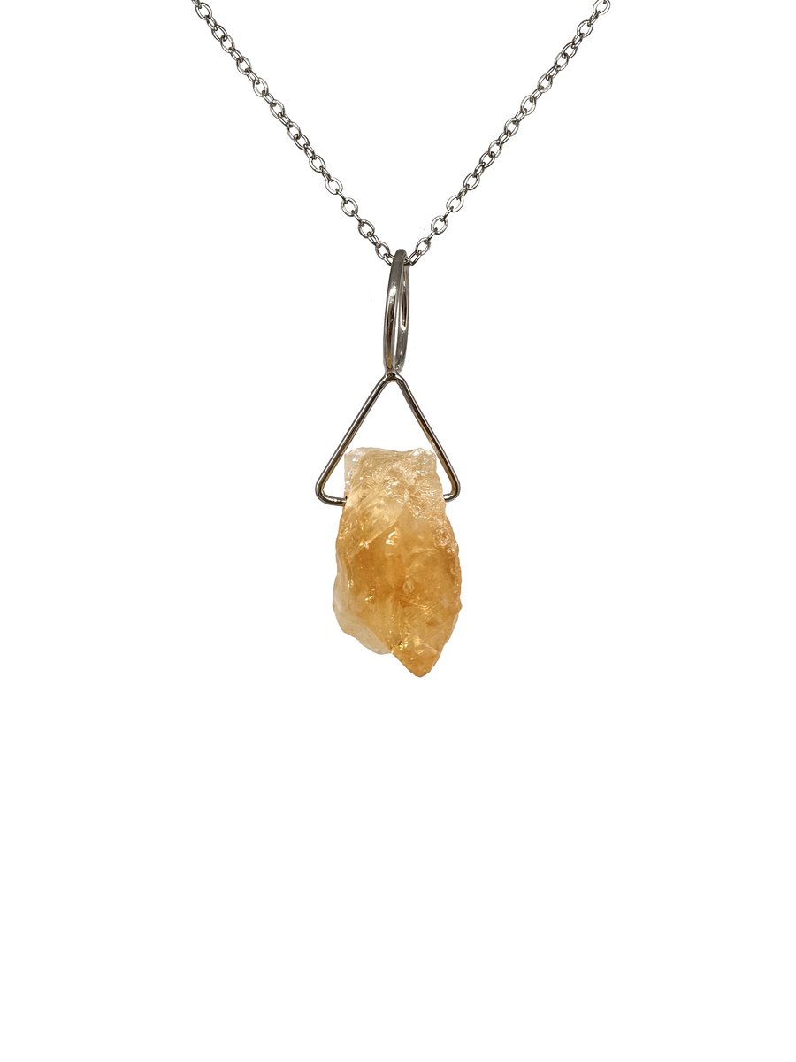 Citrien edelsteen ketting met hanger dames - Sieraden - Roestvrij staal ketting - Zilverkleurige ketting - 50cm + 5cm - Perfecte cadeau voor je dierbaar