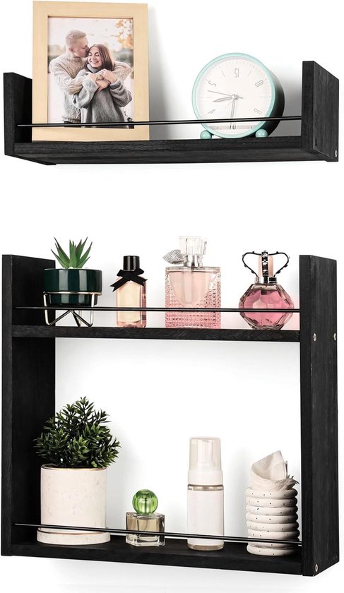 WOLTU RG9369hov-2 Set van 2 zwevende MDF-wandplanken, voor woonkamer, keuken, slaapkamer, badkamer