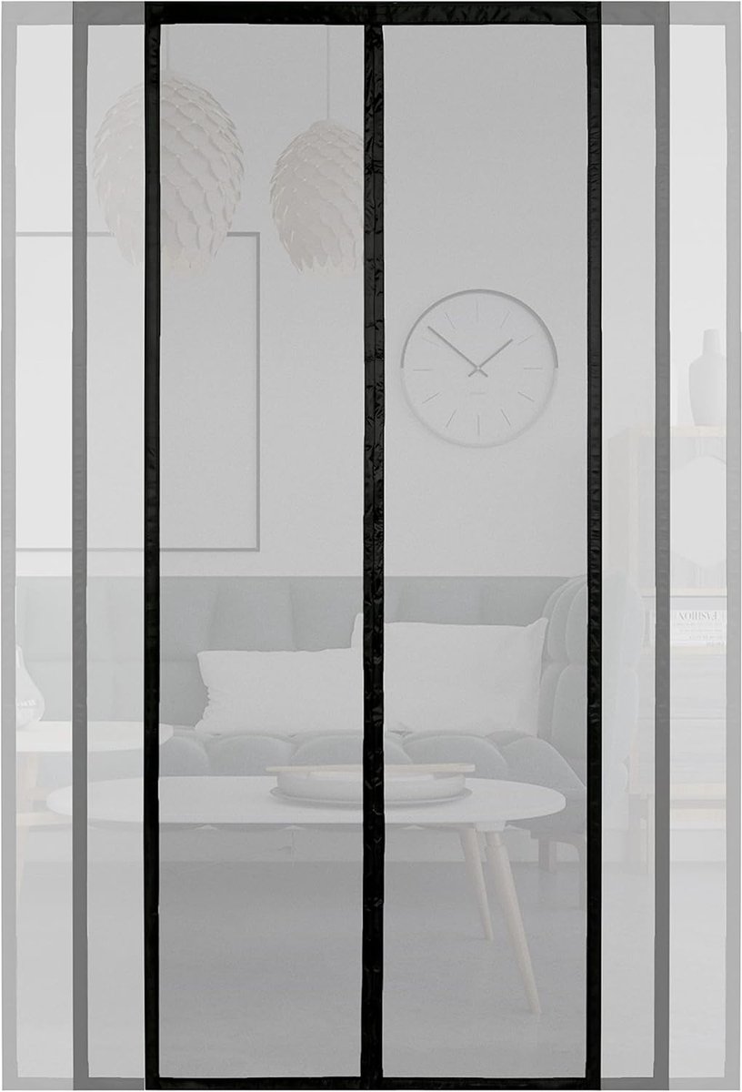 Magnetische hordeur - Op maat gesneden vliegengordijn met klittenbandsluiting - Zeer stevige vliegennetten - Zwart - 155 x 250 cm