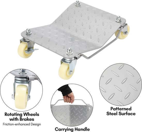 2 pièces Aide à la manœuvre - Déplace-voiture avec roues à 360° et poignée - capacité de charge maximale de 500 kg chacune - pour voitures, camions, tracteurs