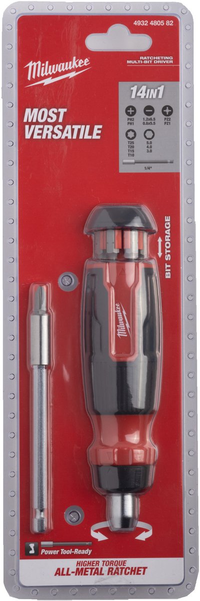 Milwaukee 4932480582 Ratel Multi-Bit Schroevendraaiers 14 in 1 Ratchet Multi-Bit Screwdriver