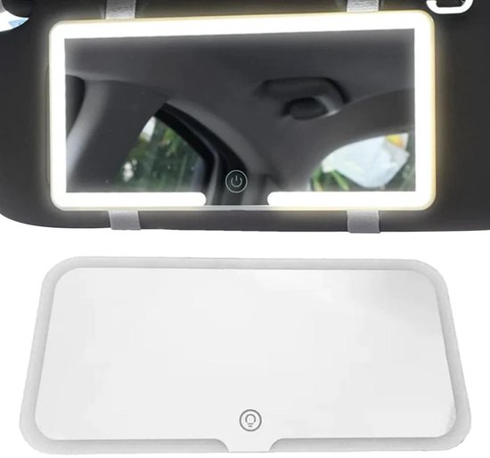Foto: Make up spiegel make up spiegel auto oplaadbare auto zonneklep spiegel met led zonneklep spiegel dimbaar 3 lichtstanden aanpassen auto interieur make up spiegel universele zonneklep spiegel handig in auto 24 2x12x1 5cm
