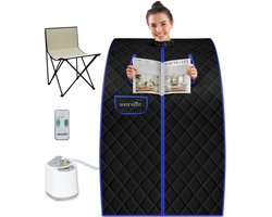 SereneLife Draagbare Sauna -Thuissauna- Stoomsauna Tent met 2L Stomer- Opvouwbare Stoel-Stoomapparaat- Compacte Persoonlijke Detox Sauna- Afstandsbediening - 101 x 86 cm-Zwart