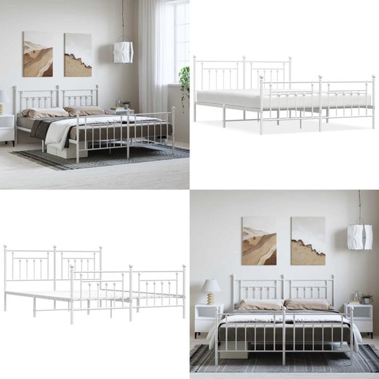 vidaXL Bedframe met hoofd- en voeteneinde metaal wit 100x190 cm, eenpersoonsbed, bedombouw, logeerbed, bed, ledikant, bed frame, metalen bedframe