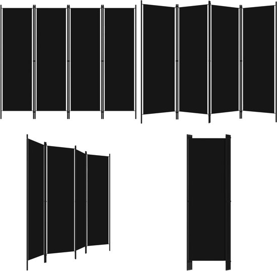 vidaXL Séparateur de pièce - Séparateur de pièce 4 panneaux - 200 x 180 cm - Tissu Zwart - Séparateur de pièce