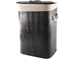 Wasmand - bamboe hout - met deksel - zwart - 30 x 40 x 57 cm - verwijderbare waszak