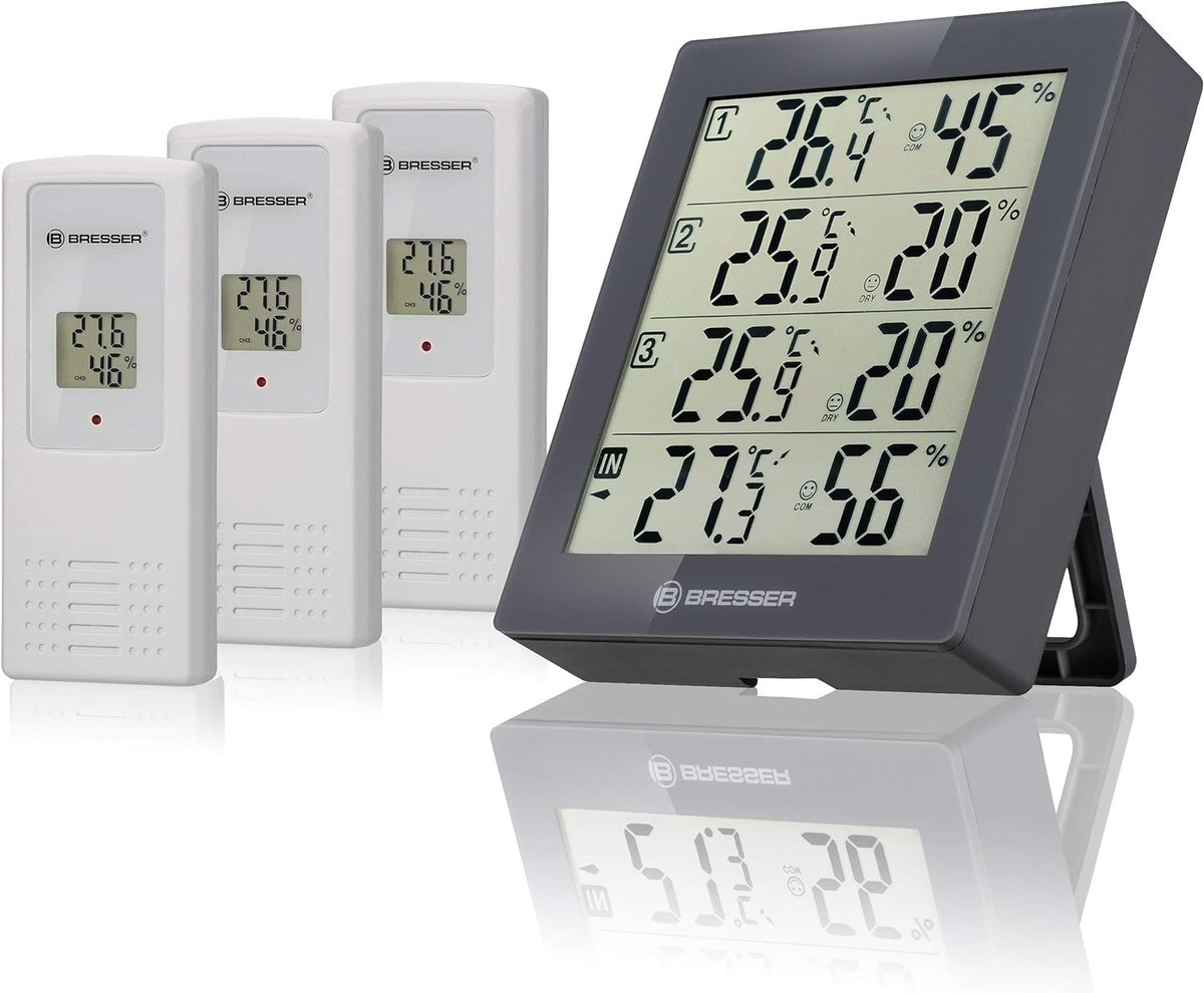 Weerstation met 4 Temperatuur- en Luchtvochtigheidssensoren voor Binnen en Buiten
