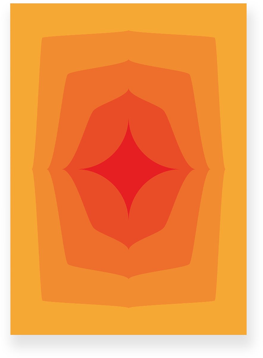 Yisual Poster 20x30 cm - Abstracte Kleurovergang - Vierpuntige Ster - Geel - Oranje - Vintage - Op-Art - Muurdecoratie - Wanddecoratie