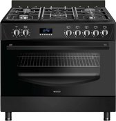 Wiggo WO-E909R(BB) - Serie 9 - 90 cm - Gasfornuis - 5 kookzones - 5 jaar Garantie - Zwart