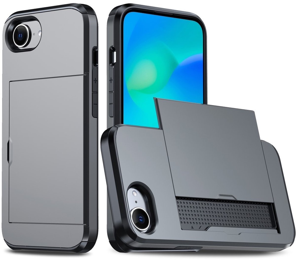 Coverup Hoesje - Geschikt voor iPhone 16e / 17e Hoesje - Coverup Hybrid Card Slider Back Cover - Grijs