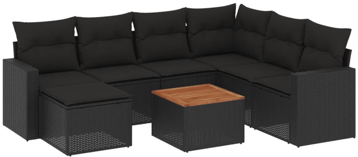 The Living Store 8-delige Loungeset met kussens poly rattan zwart - Loungeset - Lounge Set - Tuinmeubels - Buitendecoratie - Pe Rattan