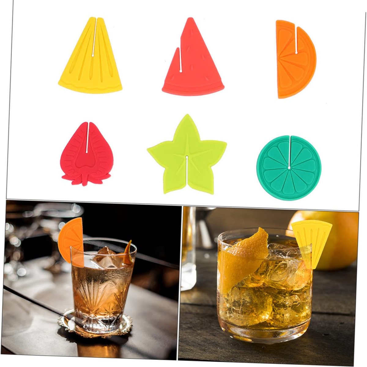 KICHOUSE 12 Stuks Wijnglas Marker Siliconen Drink Markers Goblet Charms Praktische Wijnglas Oorbel Charms Kid Goggles Drink Cup Slijtvaste Glas Markers Fruit Feestbenodigdheden, 4x4x0.2cm, Siliconen
