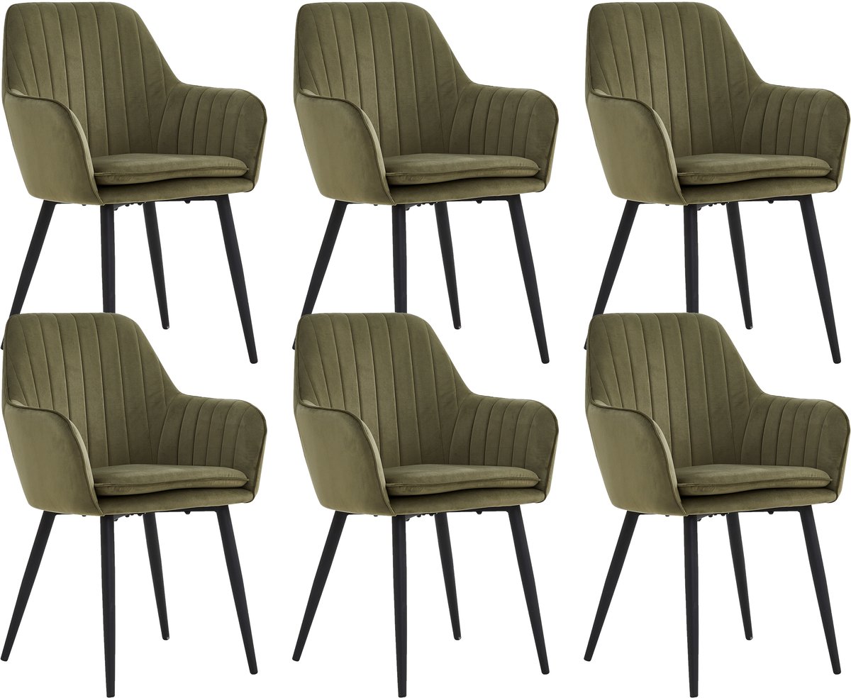 Colenis® - Lavinia Eetkamerstoel - Set Van 6 - Groen - Velvet - Fabb - Industrieel - Olijfgroen