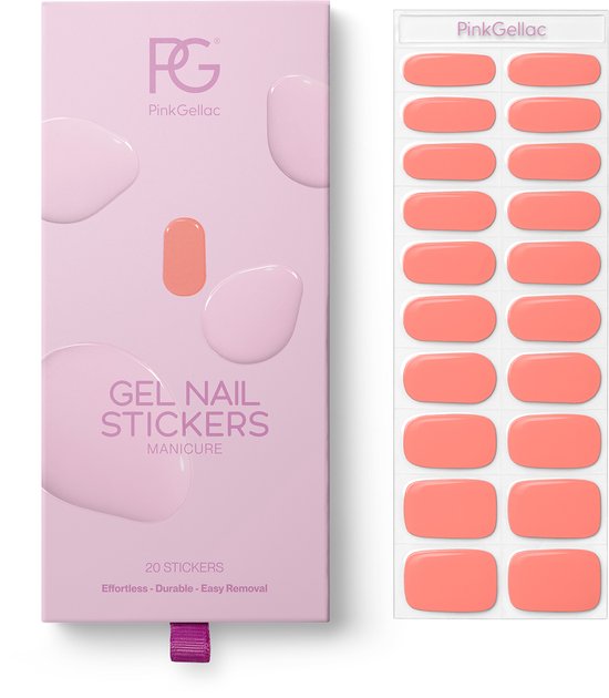 Pink Gellac gel nagelstickers in zacht abrikoos, 20 stuks.