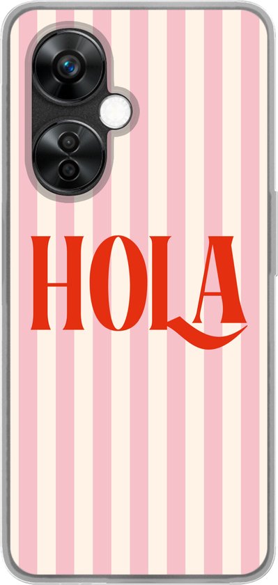 Coque de téléphone compatible avec OnePlus Nord CE 3 Lite - Hola - Citation - Rayures - Pastel - Rose - Rouge - Wit - Coque en Siliconen