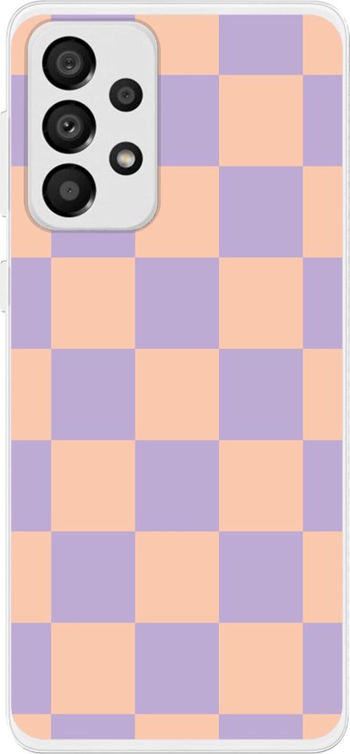 Coque de téléphone compatible avec Samsung Galaxy A33 - Motif damier - Violet - Rose - Blocs - Coque en Siliconen