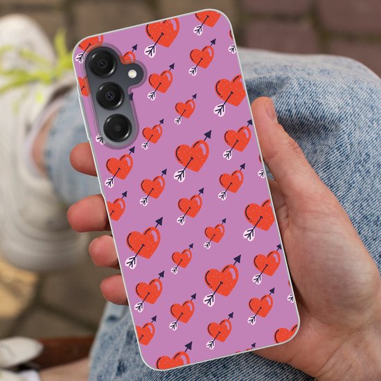 Coque de téléphone compatible avec Samsung Galaxy A16 - Motif Hartjes - Rouge - Violet - Imprimé - Amour - Coque en Siliconen