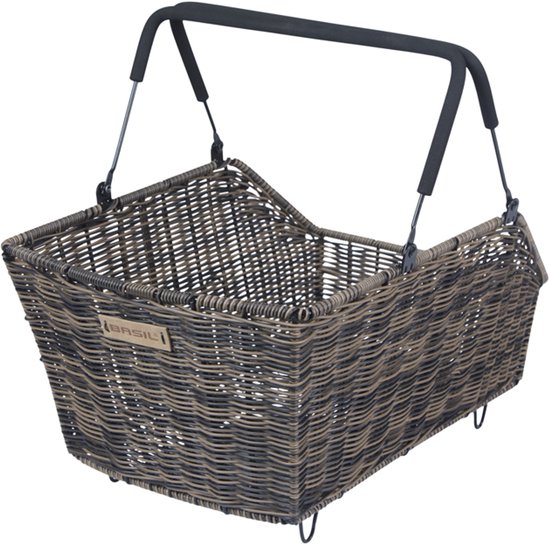 Foto: Basil cento rattan look multi system fietsmand achter kunststof rotan bruin 22 liter