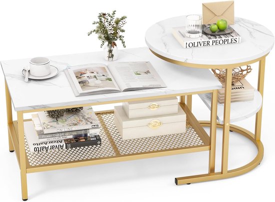 Stalen - Marmerlook - Zwarte - Kleine - Set van 2 - Tafels kopen
