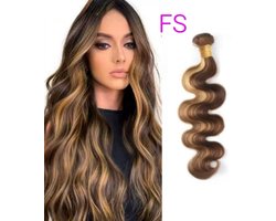 frazimashop - Braziliaanse Remy weave - 18 inch 45 cm - Human hair Body Wave hair extensions -1 stuk bundel golf haar mix kleur #4/27