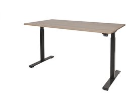 Ferbox Zit Sta Bureau - Verstelbaar Bureau - 200 x 80 cm - zwart frame - havanna bureaublad