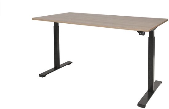 Ferbox Zit Sta Bureau - Verstelbaar Bureau - 200 x 80 cm - zwart frame - havanna bureaublad