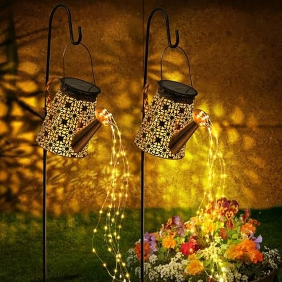 GuKKK Gieter op zonne-energie met lichtketting, tuindecoratie, led- buitenlampen op zonne-energie, IP65 waterdicht, met herdershaak, rozendouche, tuinverlichting, voor tuin, binnenplaats, balkon GuKKK Gieter op zonne-energie met lichtketting, tuindecoratie, led- buitenlampen op zonne-energie, IP65 waterdicht, met herdershaak, rozendouche, tuinverlichting, voor tuin, binnenplaats, balkon