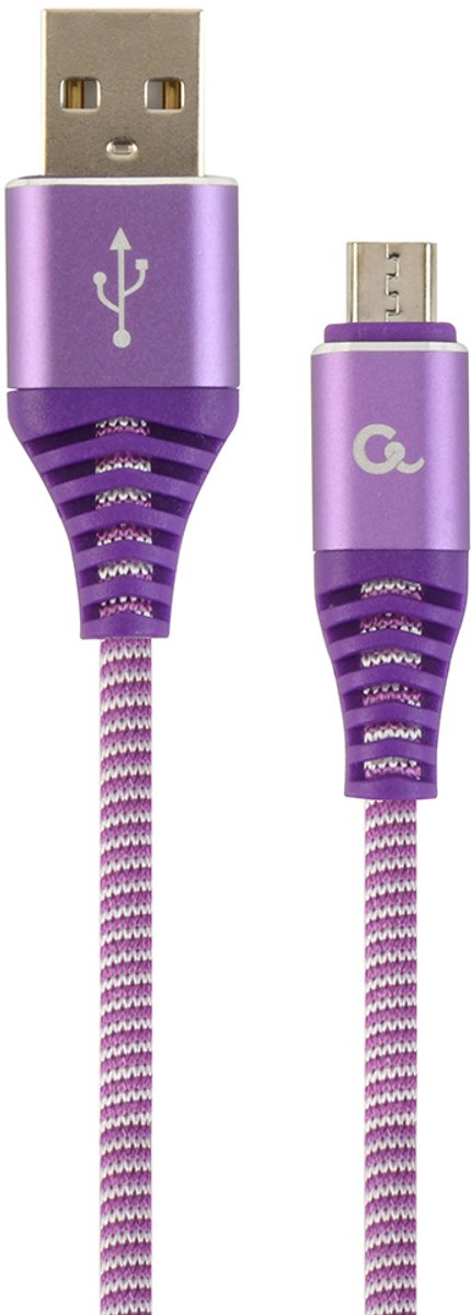 Premium micro-USB laad- & datakabel 'katoen', 2 m, paars/wit