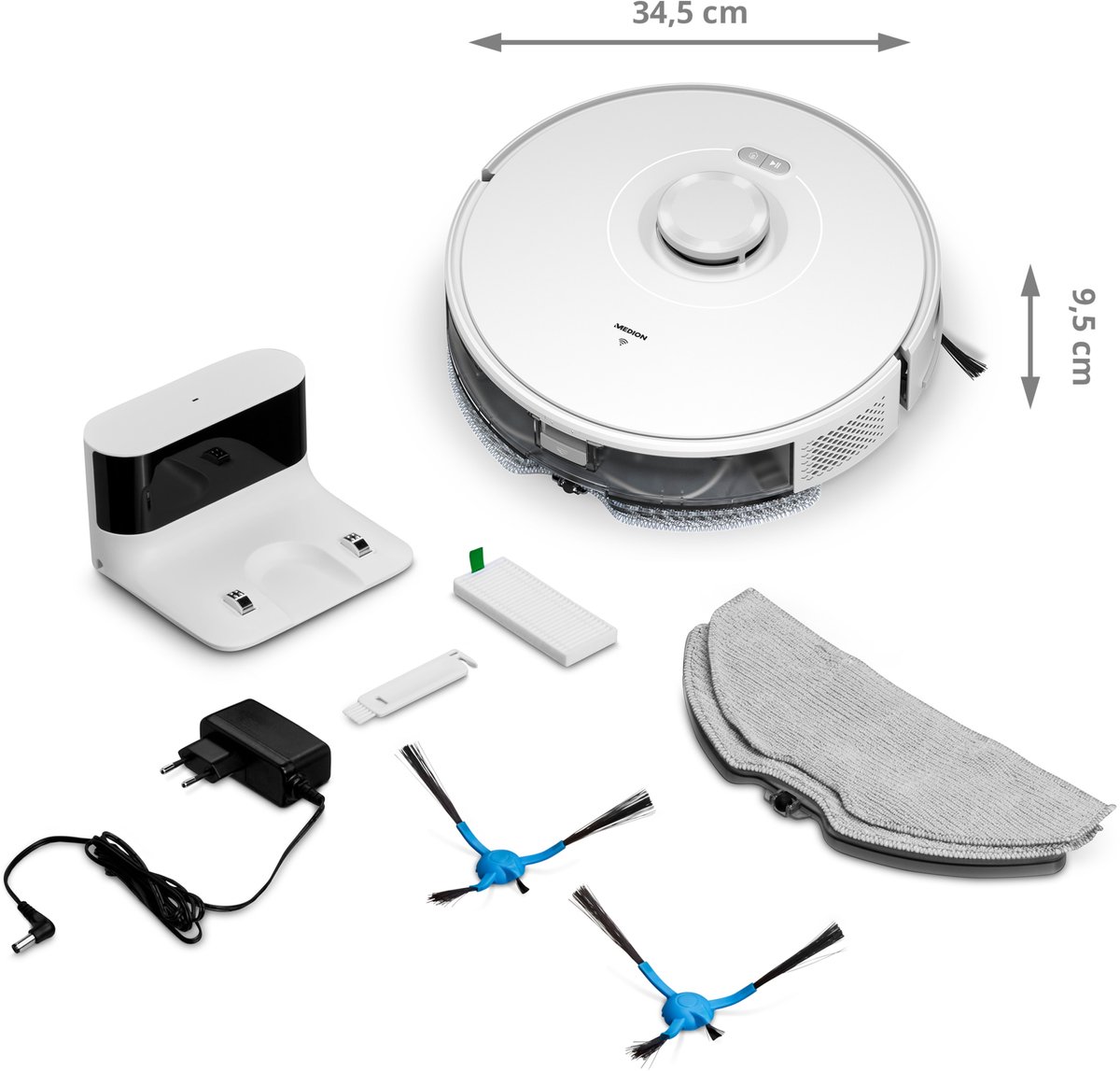 Afbeelding 3 van MEDION Robotstofzuiger met Lasernavigatie en Veegfunctie X10 SW (Krachtige 2.700Pa zuigkracht, 2in1 robotstofzuiger, nauwkeurig in kaart brengen, Go & No Go gebieden, meerdere vloeren)