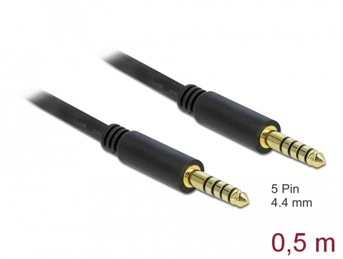 Delock Stereo Jack Cable 4.4 mm 5 pin male to male 0.5 m black