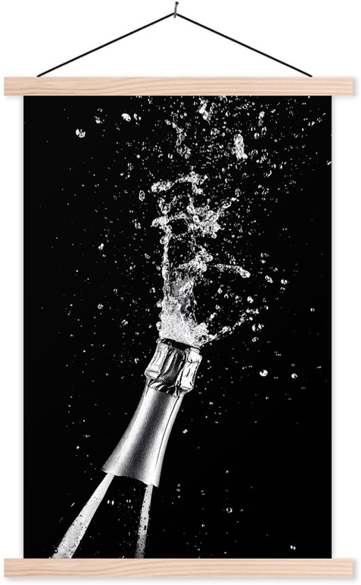 Posterhanger incl. Poster 40x60 cm - Schoolplaat - Champagne - Zwart - Spetters - Popping - Textielposter - Blanke latten