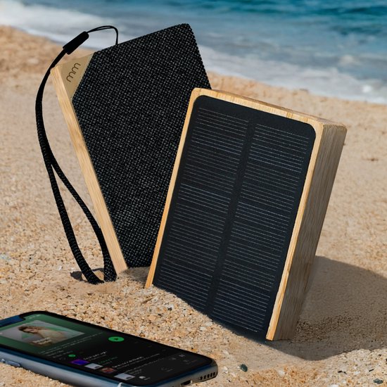 MikaMax Solar Bamboo Speaker – Draadloze Bluetooth Speaker, Compact, Lichtgewicht, Zonnepaneel, Duurzaam Bamboe Design