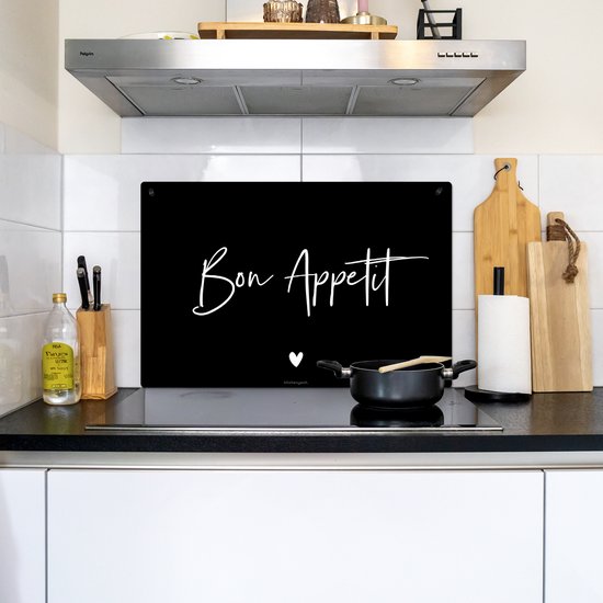 KitchenYeah® Protection plaque induction 76x51.5 cm - Noir - Citation - Bon Appetit - Protege plaque de cuisson - Couvre plaque induction - Protecteur d'induction - Cuisine