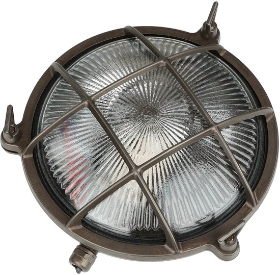 Licht-Erlebnisse Wandlamp buiten antiek ribbelglas echt messing roestvrij H: 22 cm maritieme stijl duurzame buitenlamp terras balkon