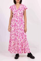 Lange dames jurk Amelia-fantasiemotief-fuchsia beige-Maat S-strandjurk