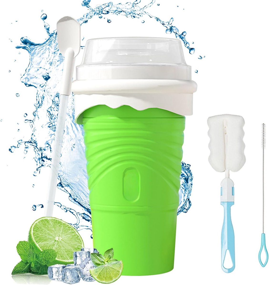 Slushmaker - Groen - Herbruikbare Siliconen Slush Cup - Inclusief Rietje & Lepel - Eenvoudig Schoonmaken - Stijlvol & Praktisch - Lichtgewicht & Duurzaam - Compact & Efficiënt - Ideaal Voor Ijskoude Dranken