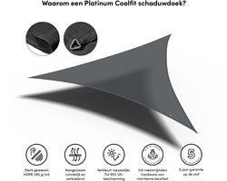 Platinum Sun & Shade - Coolfit - Schaduwdoek – Driehoek - 360x360x360cm – Antraciet – 5 jaar garantie - 95% UV protectie – Sterk geweven 285 g/m² - Hoge kleurechtheid