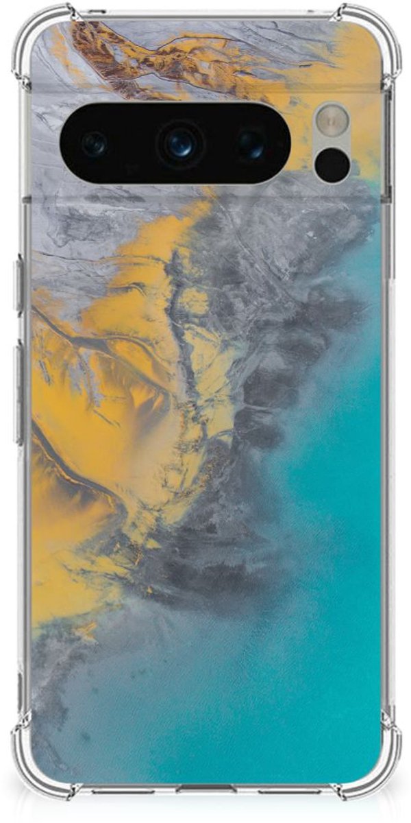 Google Pixel 8 Pro Anti-Shock Hoesje Marble Blue Gold