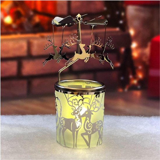 Carrousel Bougeoir Rotatif Doré – Photophore Tournant Magnétique Pour Bougies, Noël & Mariage