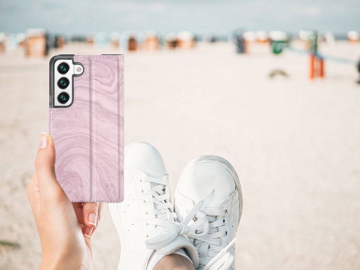 Samsung Galaxy S22 Standcase Marble Pink - Origineel Cadeau Vriendin