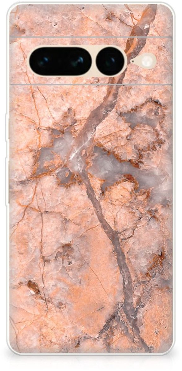 Google Pixel 7 Pro TPU Siliconen Hoesje Marmer Oranje