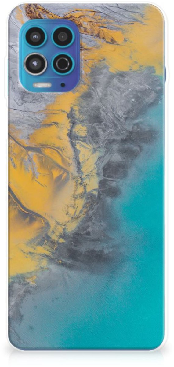 Motorola Moto G100 TPU Siliconen Hoesje Marble Blue Gold
