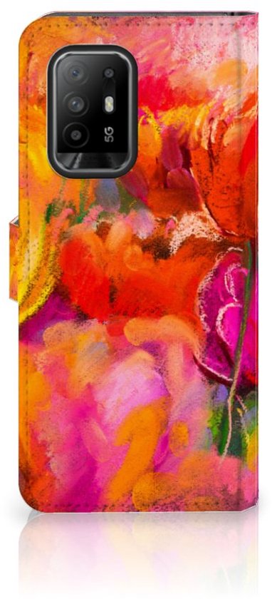 Coque OPPO Reno5 Z | A94 5G Cuir PU Premium Housse Portefeuille Coque pour Tulipes