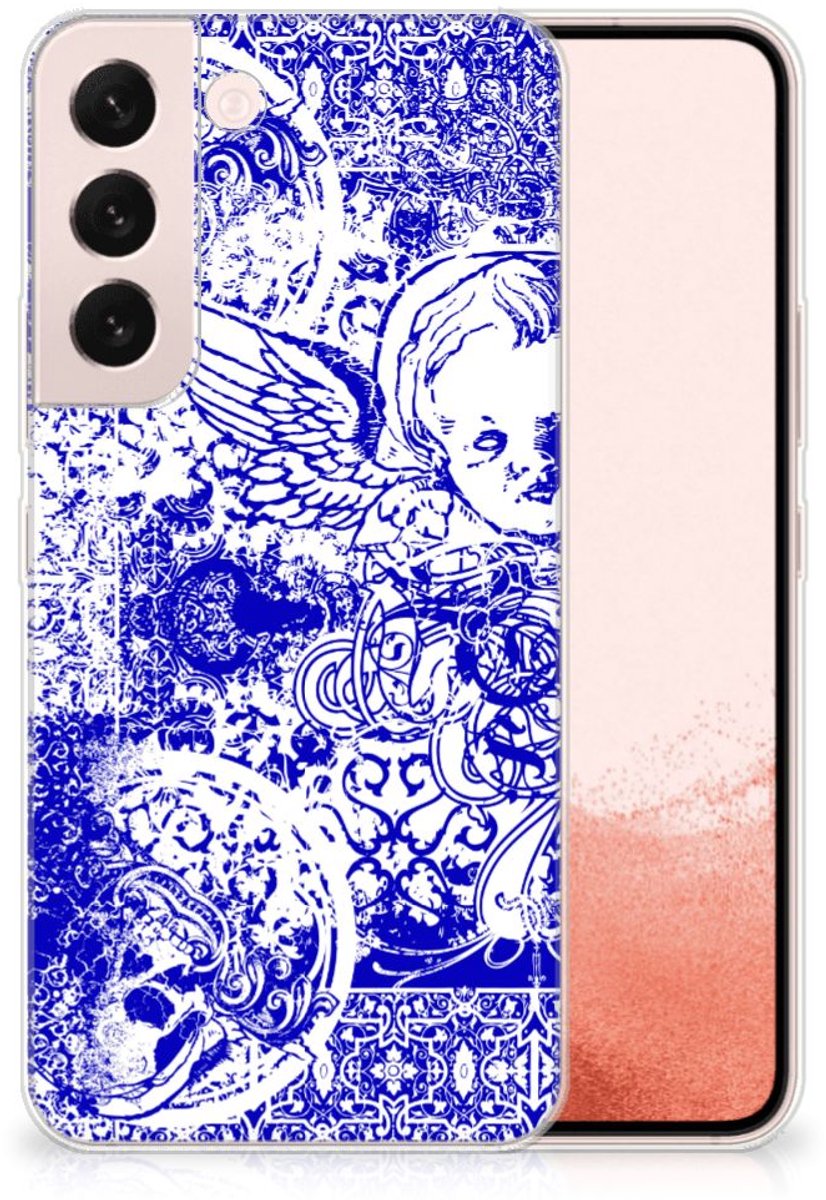 Silicone Back Case Samsung Galaxy S22 Angel Skull Blauw
