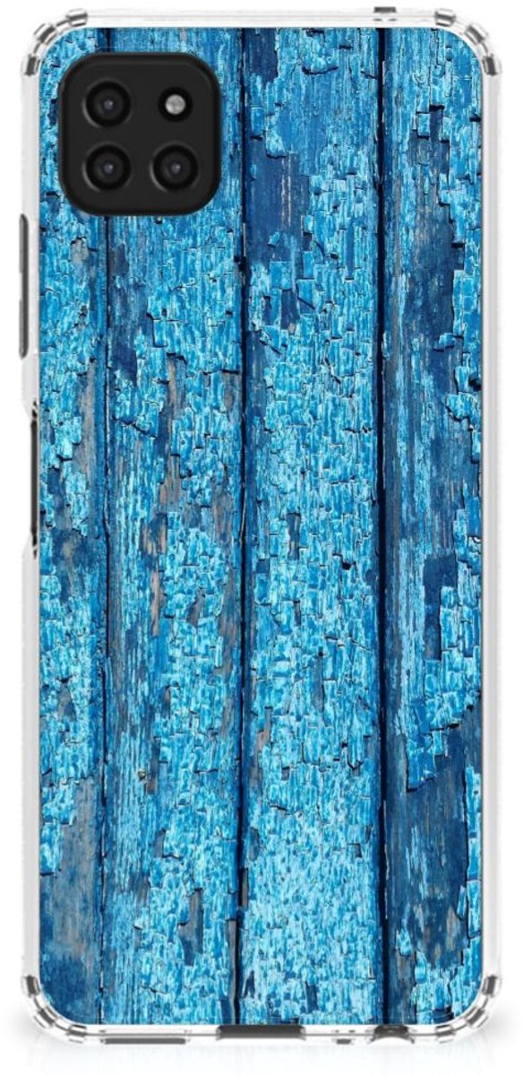 Samsung Galaxy A22 5G Stevig Telefoonhoesje Wood Blue